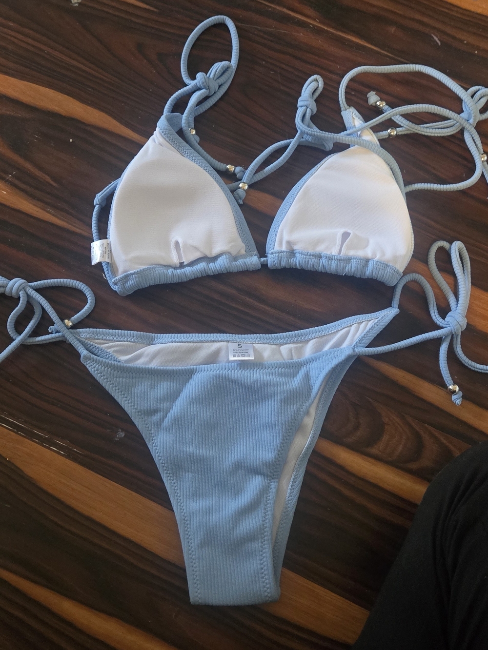 Light Blue Ribbed String Bikini Set - Picture 2 of 2